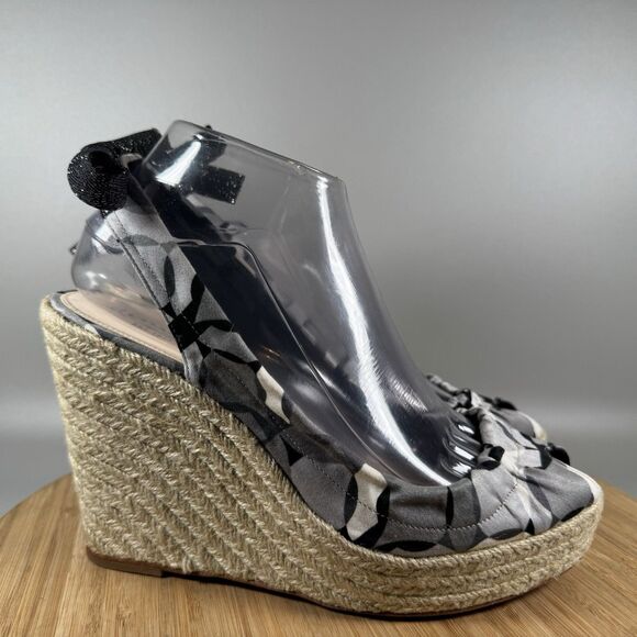 Coach Womens Monogram Canvas  Slingback Wedges Grey Size 8.5 Peep Toe‎ Maritza - Picture 1 of 9